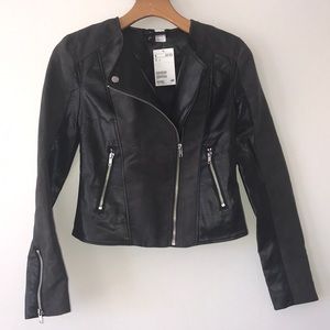 NEW H&M Black Faux Leather Moto Jacket - Size 2